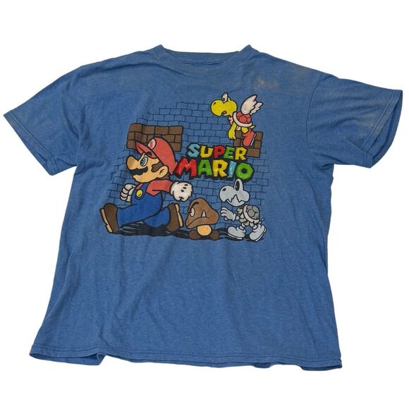 Super Mario T-Shirt Size Large Unisex Blue Short Sleeve - Picture 1 of 8